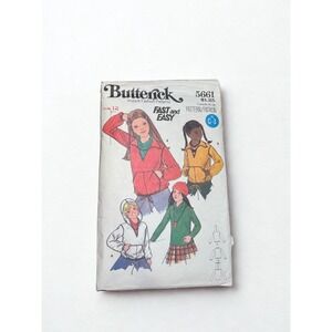 Vintage Butterick 5661 Girls Top & Hooded Jacket Sewing Pattern Size 12 Uncut